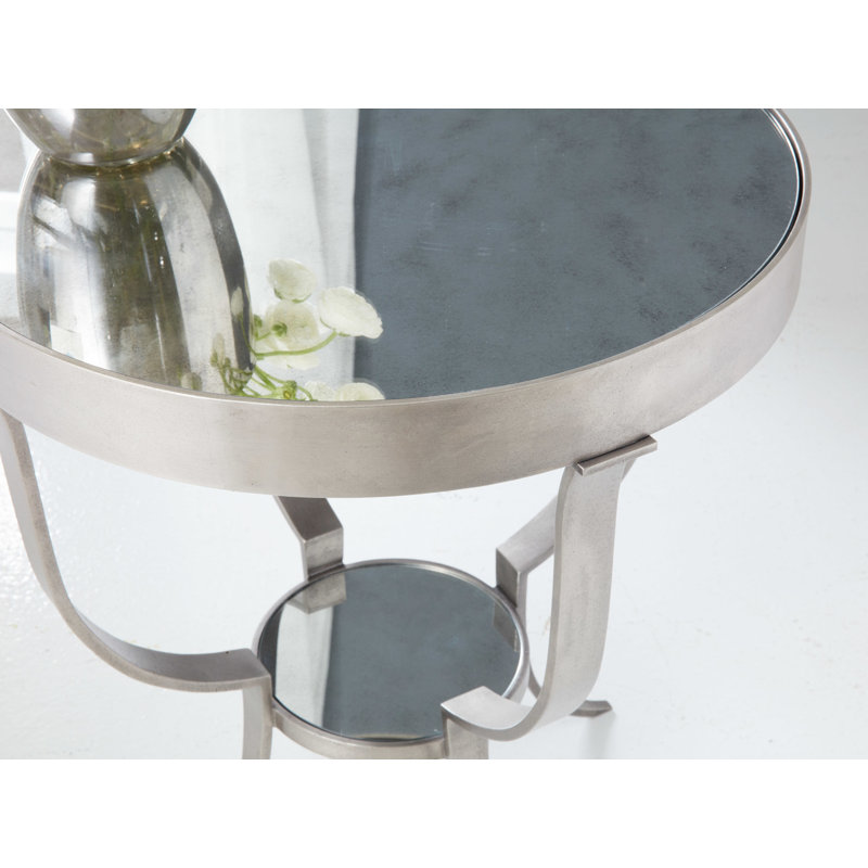 Gueridon Glass End Table, Antique Aluminum
