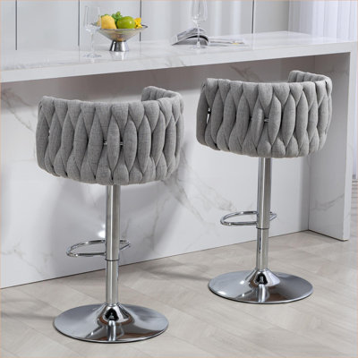 Ensemble de 2 chaises de bar pivotantes réglables à 360 °, tabouret de bar à hauteur de comptoir gris ardoise et tissu argenté chromé avec repose-pieds pour îlot de cuisine pour adultes