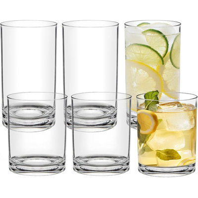 Ensemble de 6 gobelets en plastique réutilisables - Verres en acrylique - Verres en acrylique - Gobelets en plastique transparent - Verres à boire en plastique incassables - Va au lave-vaisselle - Highball Lowball 3 chacun 12 oz / 17 oz