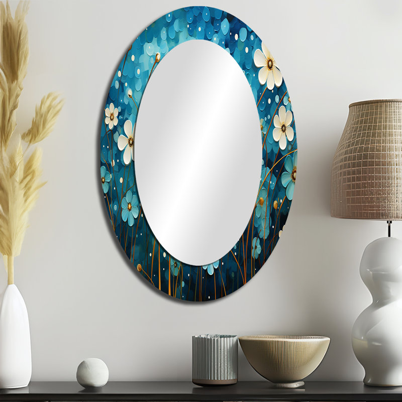 Décoration murale turquoise miroir Tranquility VI - paysage abstrait, 36 po x 24 po, Ovale