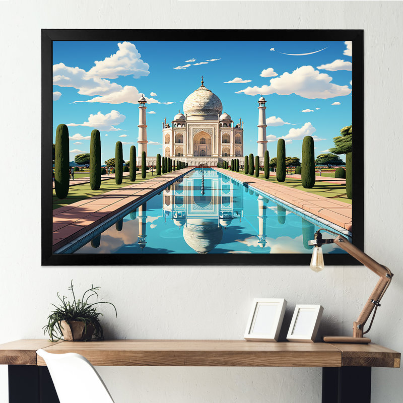 Art indien Taj Mahal Sunshine - art mural indien, Cadre d'angle fermé noir, H 12 po x l 20 po x P 1 po