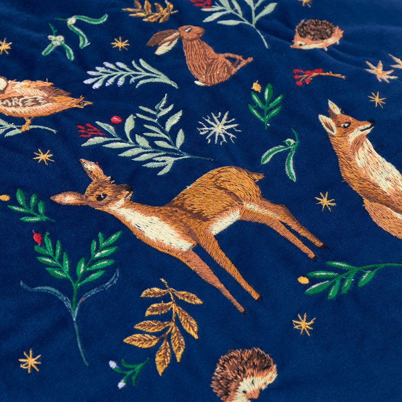 Berry Woods Red Cushion, Feather, Navy