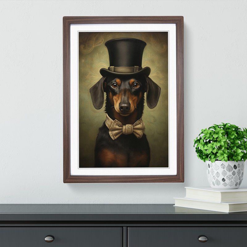 Dachshund Realism Art - Framed Print, 64cm H x 46cm W x 2cm D, Walnut