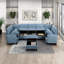 Repose-pieds de rangement en tissu bleu 1pc, capitonné avec structure en bois massif
