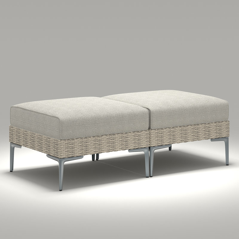  Modern Outdoor Wicker Rattan Patio Modular Ottomans (set Of 2) With 6-inch Thick Cushions, Beige