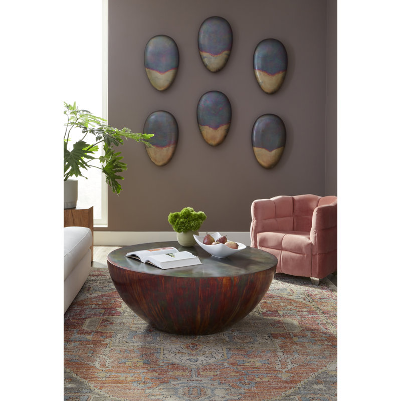 Round Brown Wood Drum Coffee Table