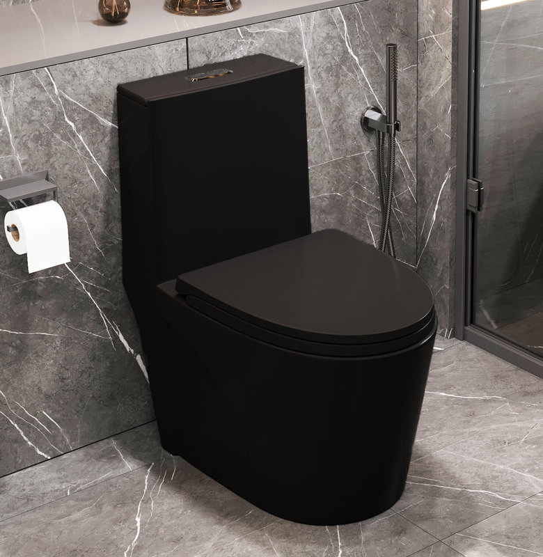 Toilette une pièce à double chasse | Conception allongée pour économiser l'eau | Centre de table de salle de bain à fermeture en douceur