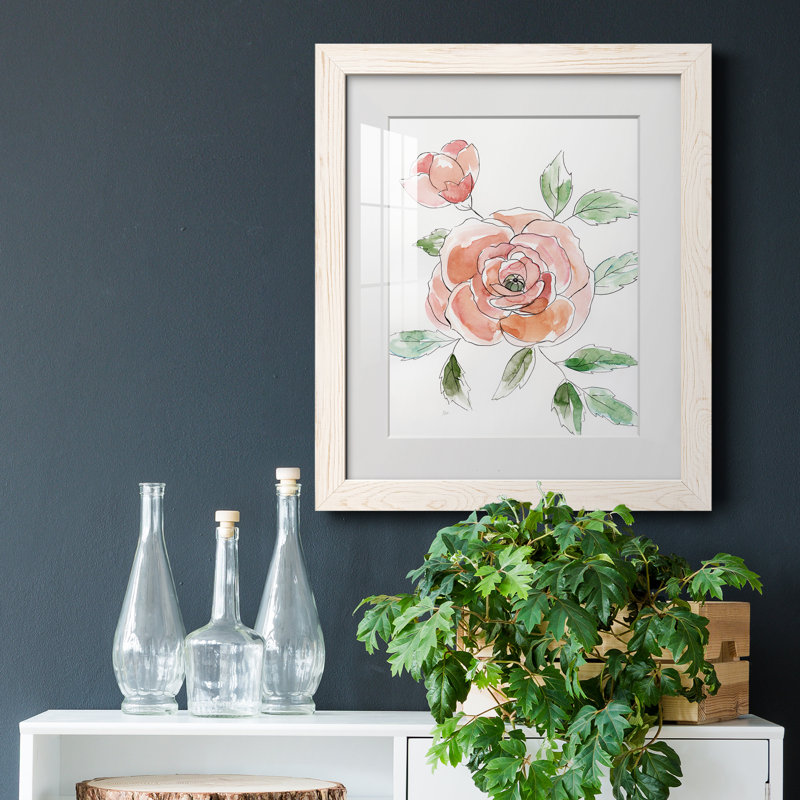 Rose Contour - peinture encadrée, Toile blanche encadrée, H 20 po x l 17 po x P 1,5 po