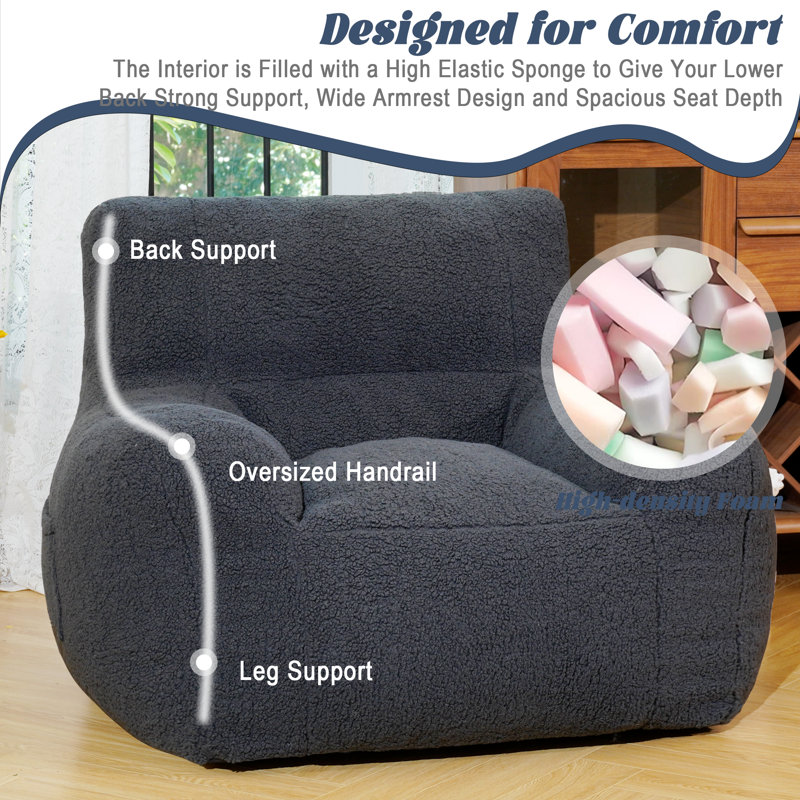 Giant Gray Lambswool High-Density Foam Bean Bag Chair