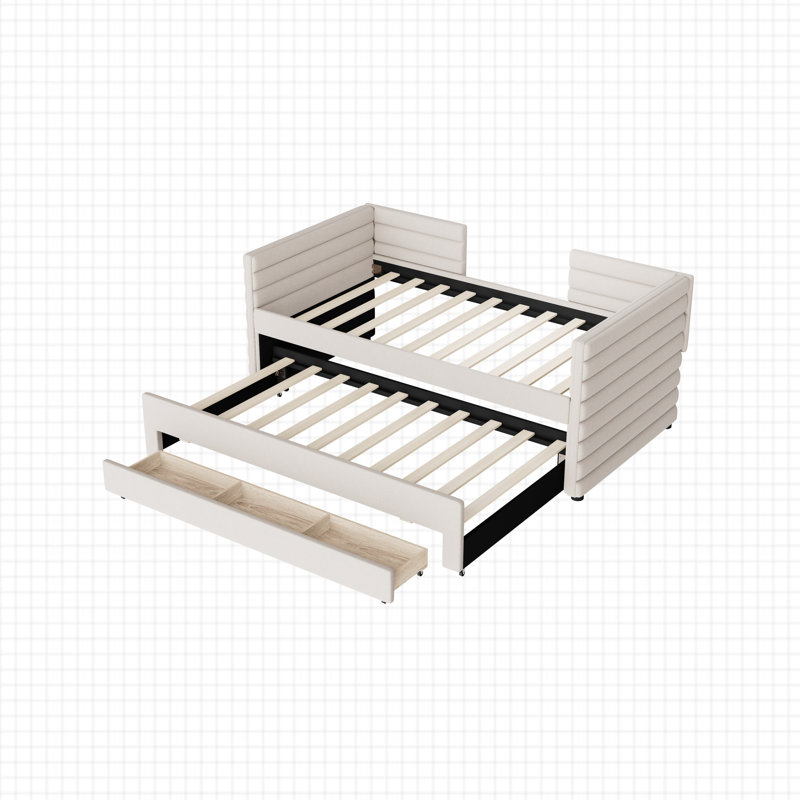 3 Drawers Upholstered Daybed With Trundle, White