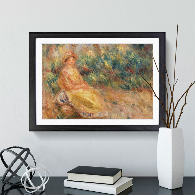 Woman in Pink and Yellow by Pierre-Auguste Renoir - Picture Frame Painting, Black, 65cm H x 90cm W x 2cm D