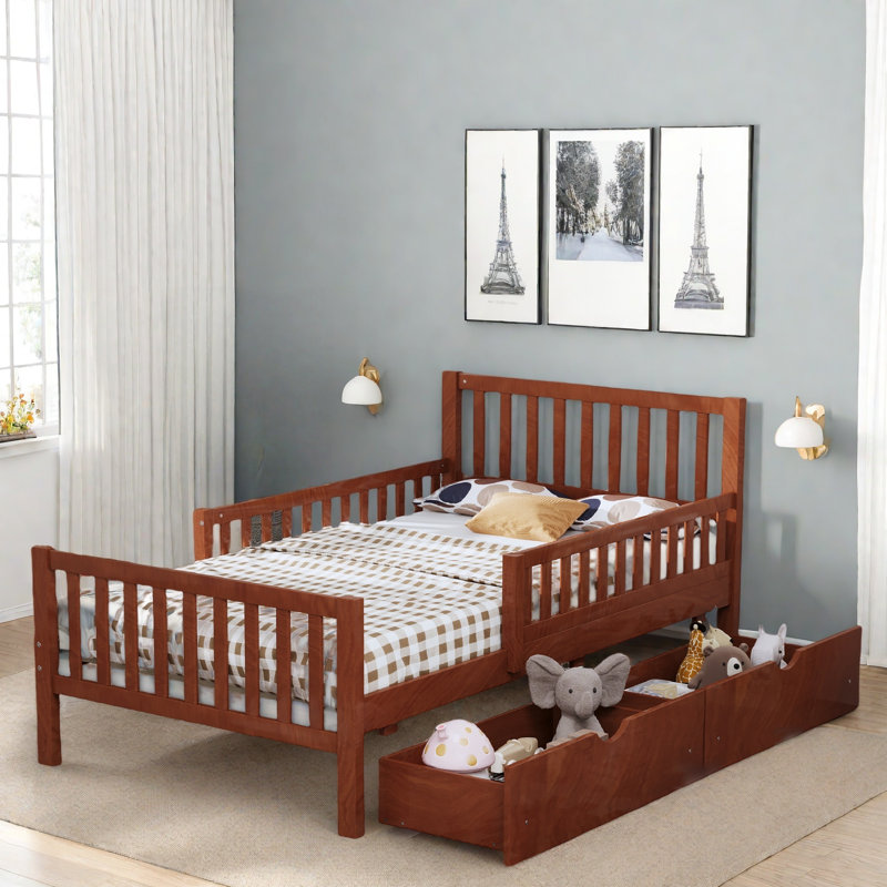Lit plateforme avec garde-corps et 2 tiroirs de rangement, Simple