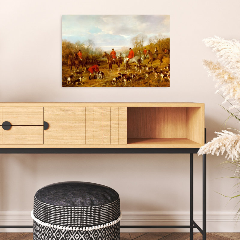 Autumn Fox Hunt Classic Traditional Abstract Dog Fox Horse Autumn Landscape Wall Art Print 1 Piece Wrapped Canvas Wall Art