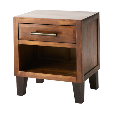20" H x 15.5" W x 22" L Acacia Wood Nightstand with Drawer and Open Shelf, Brown Bedside Table for Small Spaces