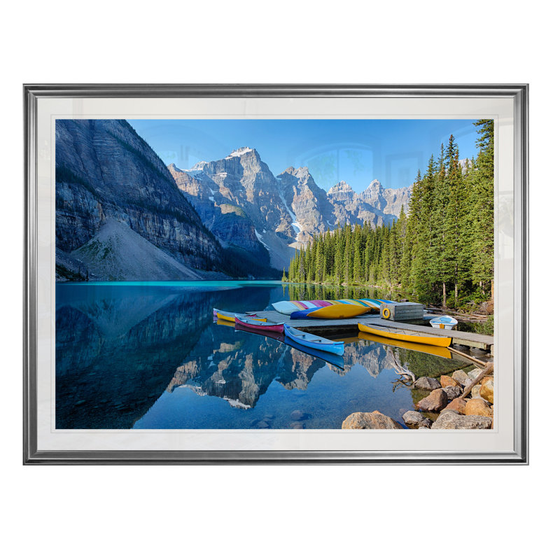 « banff canoë dock », reproduction, H 26 po x l 36 po x P 1,5 po, Cadre argenté