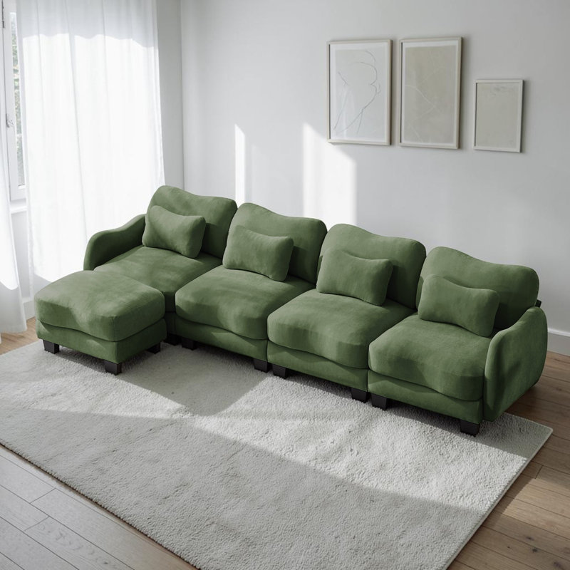 Canapé en L chenille avec 1 repose-pieds mobile, canapé modulaire surdimensionné à 4 places avec coussins de taille exquise, facile à assembler