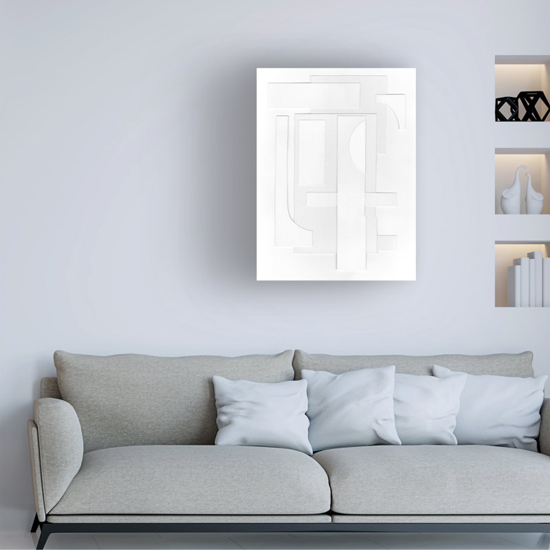«Michael Willett», art géométrique blanc sur toile, H 19 po x l 14 po x P 2 po
