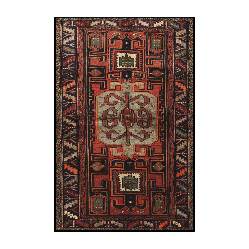 Tapis traditionnel rouge / noir, Rectangle 5 pi x 7 pi