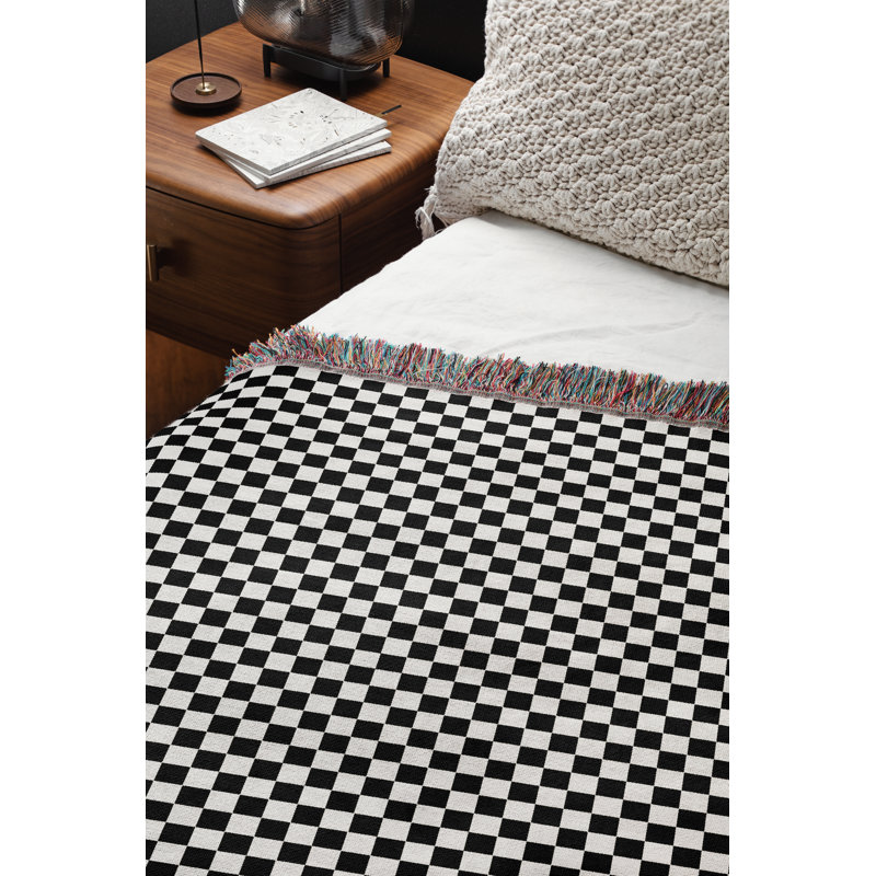 Checkered 100% Cotton Woven Throw, Black/White, 60" L x 50" W