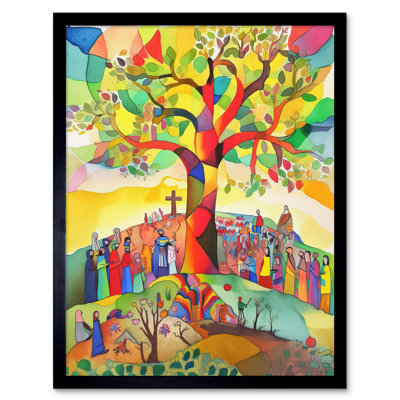 The Sermon On The Mount Jesus Folk Art Bible Art Print Framed Poster Wall Decor 12x16 inch