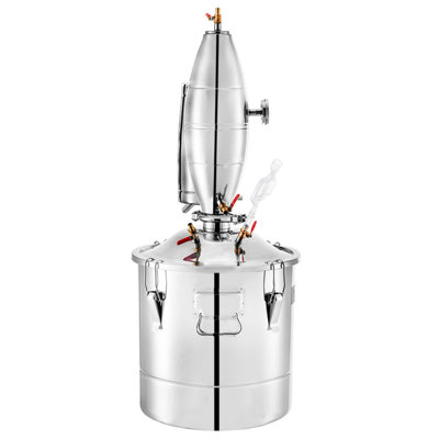 70L 18.5Gal Water Alcohol Distiller 304 Stainless Steel Alcohol Still Wine Making Boiler Home Kit with Thermometer for Whiskey Brandy Essential, Sliver