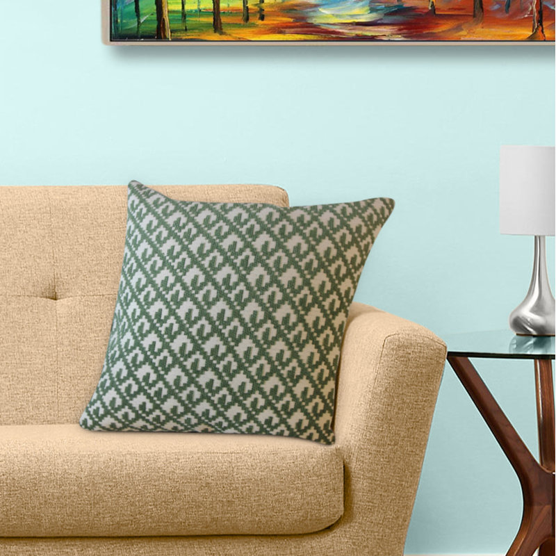 Oreiller Tadewi Crewel, 18 po x 18 po, Coussin décoratif, Vert / blanc