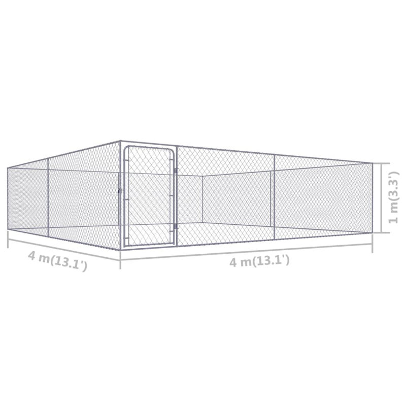 Newenton Galvanised Steel Kennel With Door, 100cm H x 400cm W x 400cm D