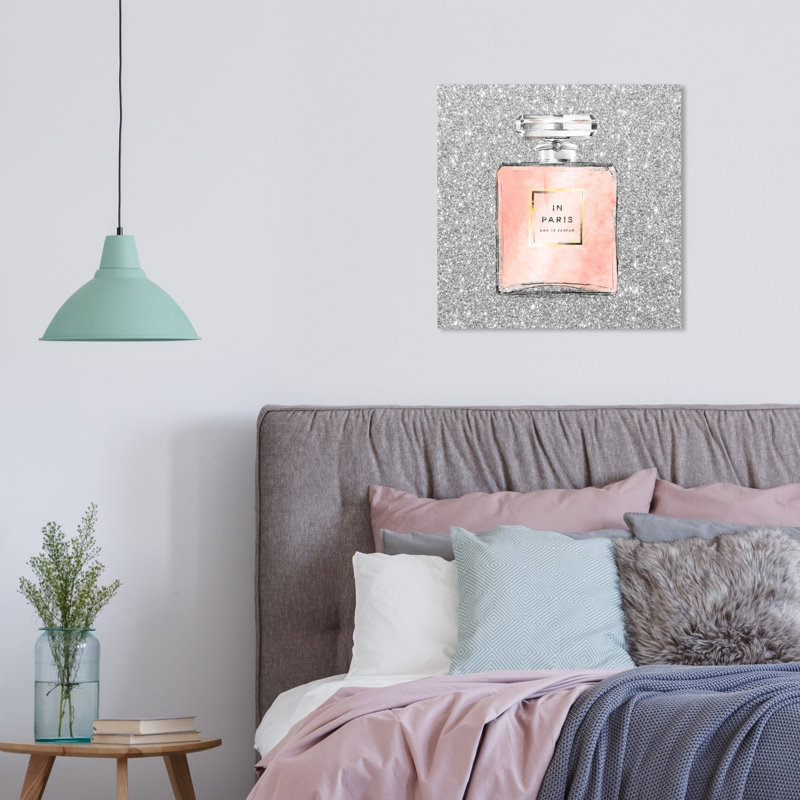 «Paris Glitter Spring, Paris Glitter Perfume», impression sur toile gris moderne pour le bain, Toile tendue