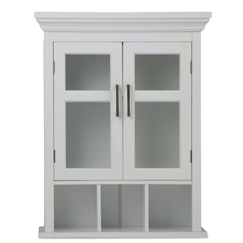 Avington 24"W Double Door Bathroom Wall Cabinet with Cubbies, Adjustable Shelf and Open Compartments, Pure White
