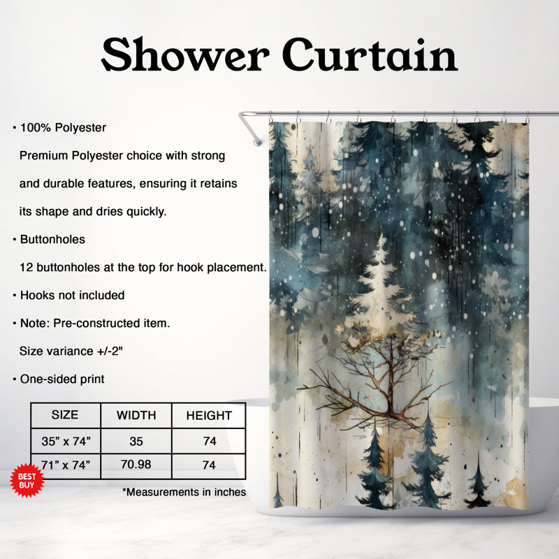 Rideau de douche Winter Tree Art - Premium, H 74 po x l 71 po