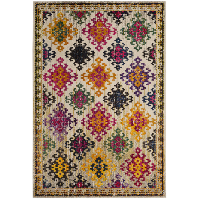 Nistler Area Rug In Purple & Yellow, Rectangle 61 x 91 cm