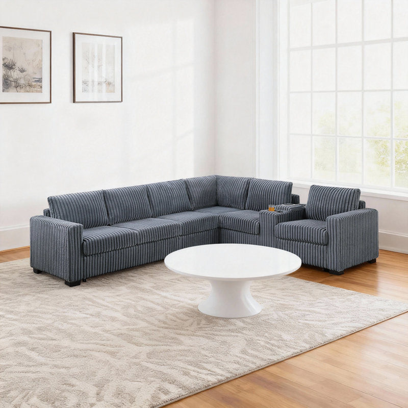Reversible Modular Sectional With Usb Charging Console, Dark Gray