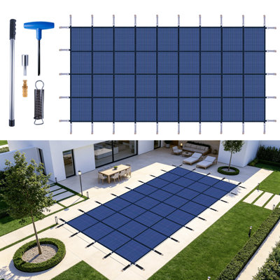 22×42 ft Inground Pool Safety Cover, Rectangular Winter Swimming Pool Cover, Polypropylene Mesh, Wind and Snow Rated, With Installation Hardware