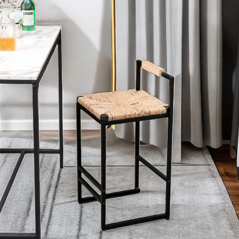 Prakhar Woven Water Hyacinth Counter Bar Stool with Low Back Set
