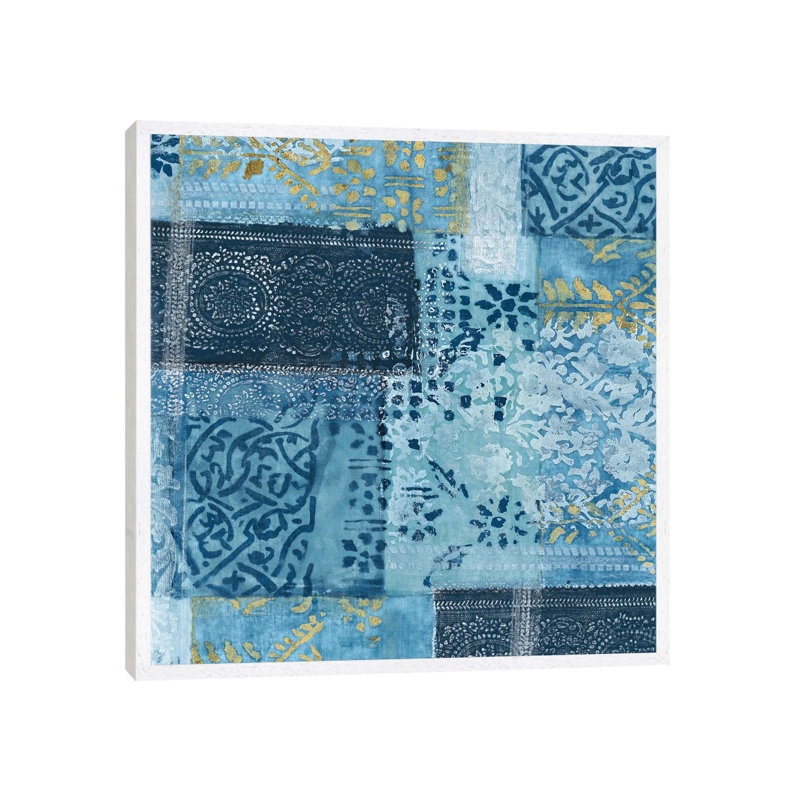 Alhambra II Indigo - Print on Canvas, White Framed, 45.72cm H x 45.72cm W x 3.81cm D