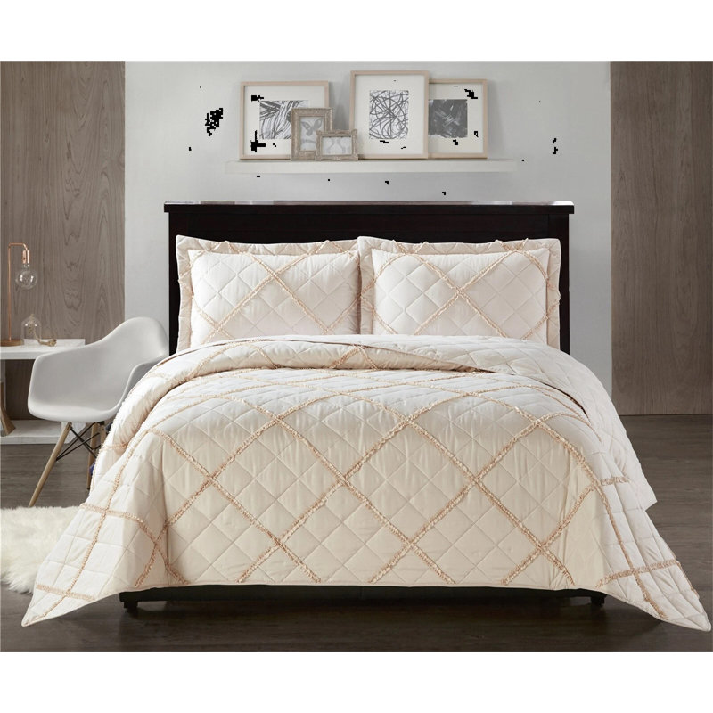 Microfiber Bedspread with Pillow Shams Included, Beige, Single Bedspread + 1 Standard Sham