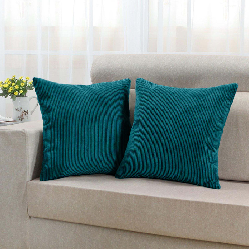 Square Pattern Cushion Cover-(Pack of 2), Teal Striped