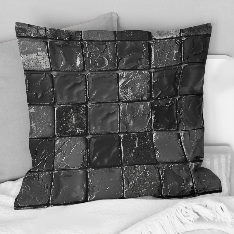Carreaux de mosaïque noirs modernes V - Coussin décoratif moderne, H 18 po x l 18 po