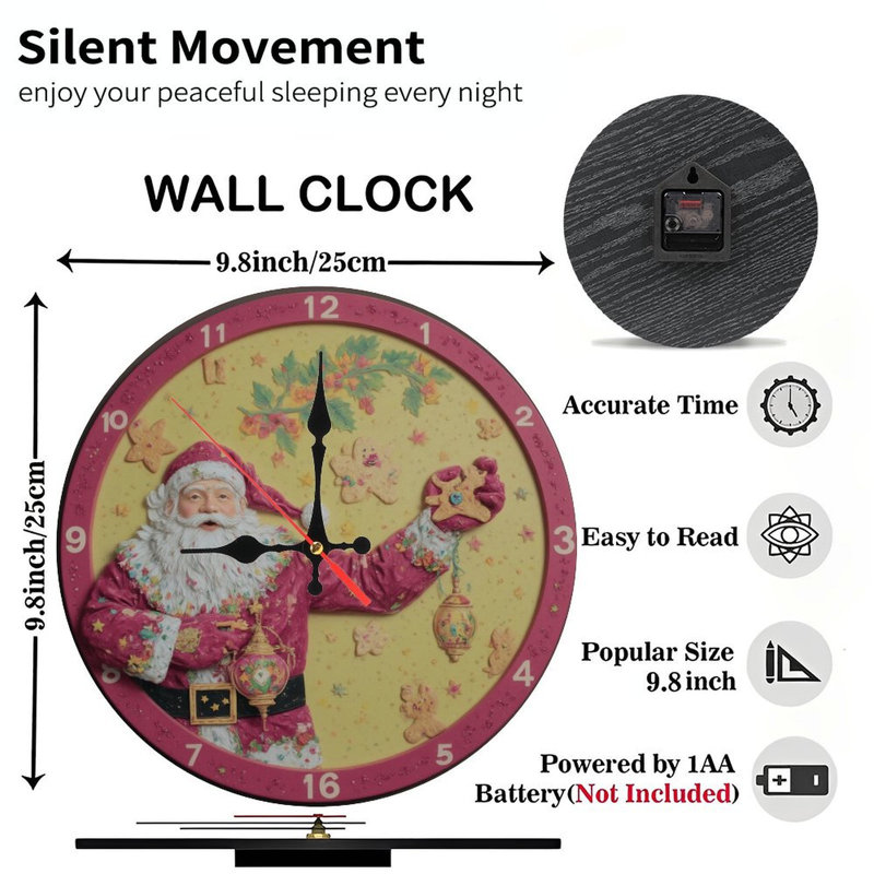 Père Noël-Horloge-Face-Avec-Ornements