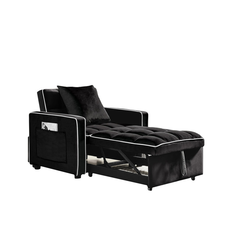 Chaise de lit moderne en velours noir: pliable, réglable, convertible en fauteuil inclinable et simple pour adultes, pliante à trois personnes avec dossier, se transforme en lit Chaise contemporaine