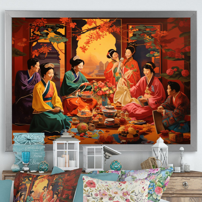Asian Art Festive Celebration - impression, H 30 po x l 40 po x P 1,5 po, Cadre photo argenté