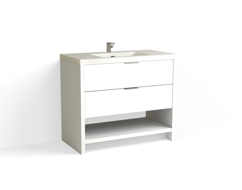 Vue 42" W Freestanding Single Bathroom Vanity, Polished Nickel, Matte White/Single, Biondo