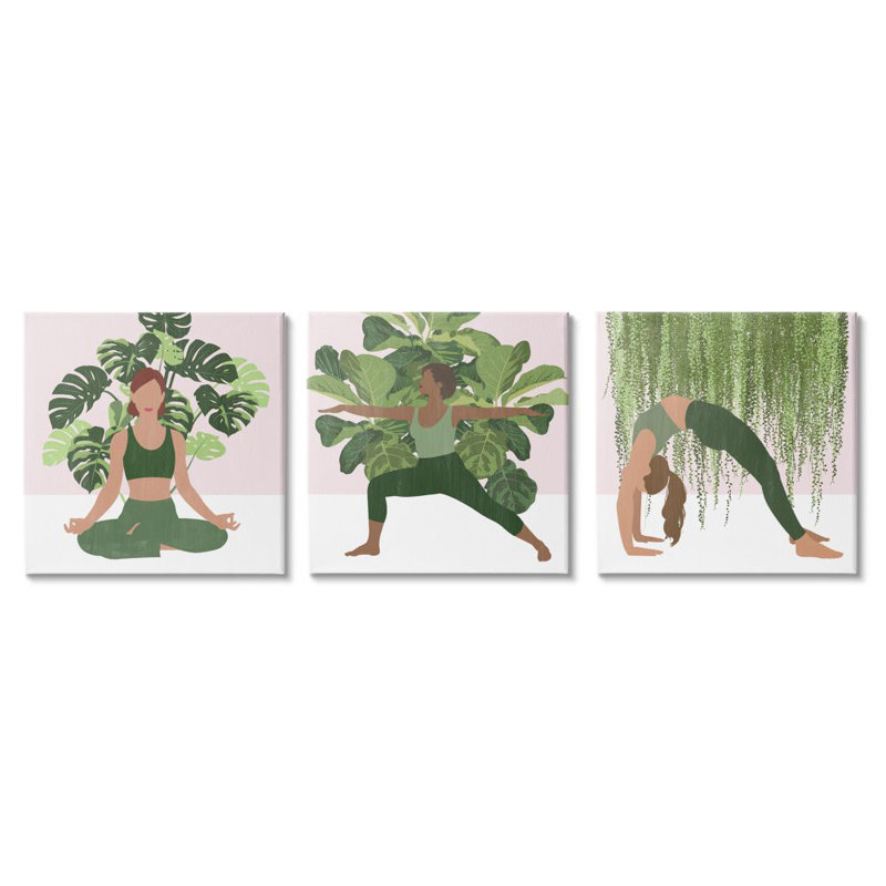 «Yoga Poses» par Grace Popp - ensemble de 3 impressions, Toile tendue, H 17 po x l 17 po x P 1,5 po