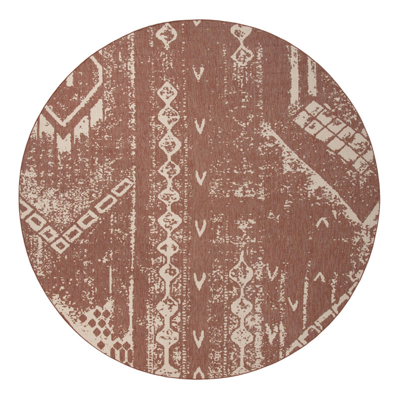 Tapis intérieur / extérieur rouge rouille en polypropylène tissé à la machine 9 pi 10 po x 13 pi Loreen, Rond 13 pi 1 po