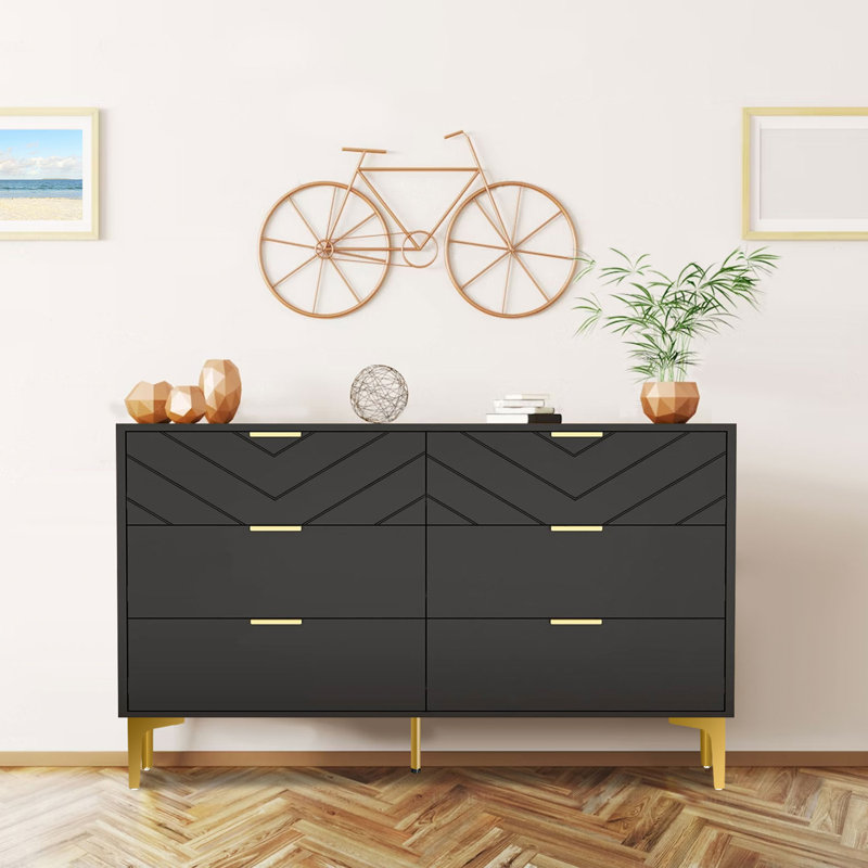 Commode double 6 tiroirs moderne noire, Noir, noir, noir, noir