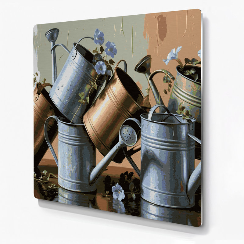 «Farm Farming Cans», art mural en métal gris, H 16 po x l 16 po