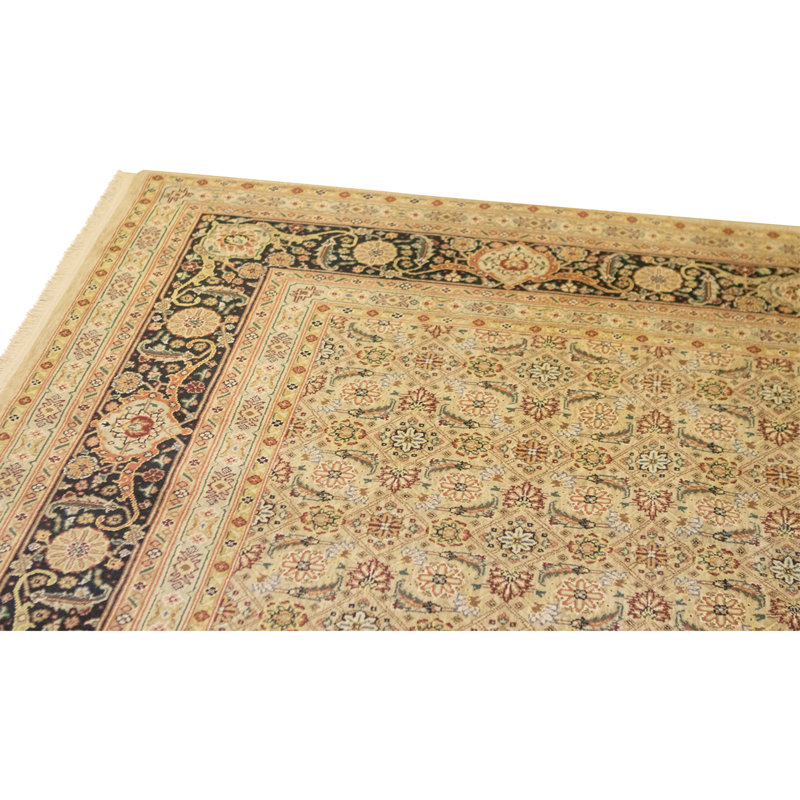 Hand Knotted Wool Area Rug in Beige And Black