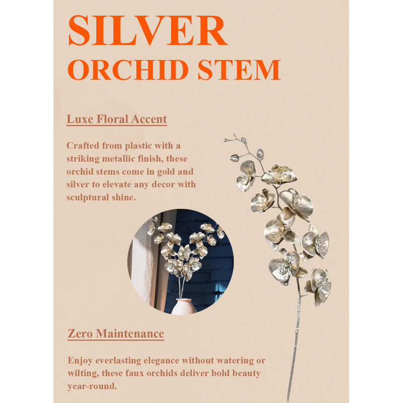  Tige d'orchidée argentée, 44 po de long et 6,5 po de large, paquet de 6
