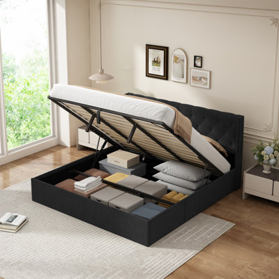 Hydraulic Lift Up Storage Upholstered  Bed