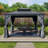 Kozyard Alexander Gray Double Roof Hardtop Gazebo with Privacy Curtain Mosquito Netting-86724632